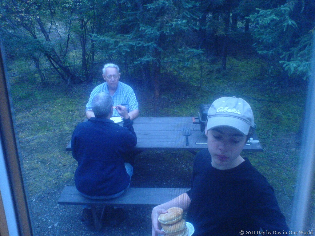 Picnic at the campground The 'men' enjoy a picnic at the campsite