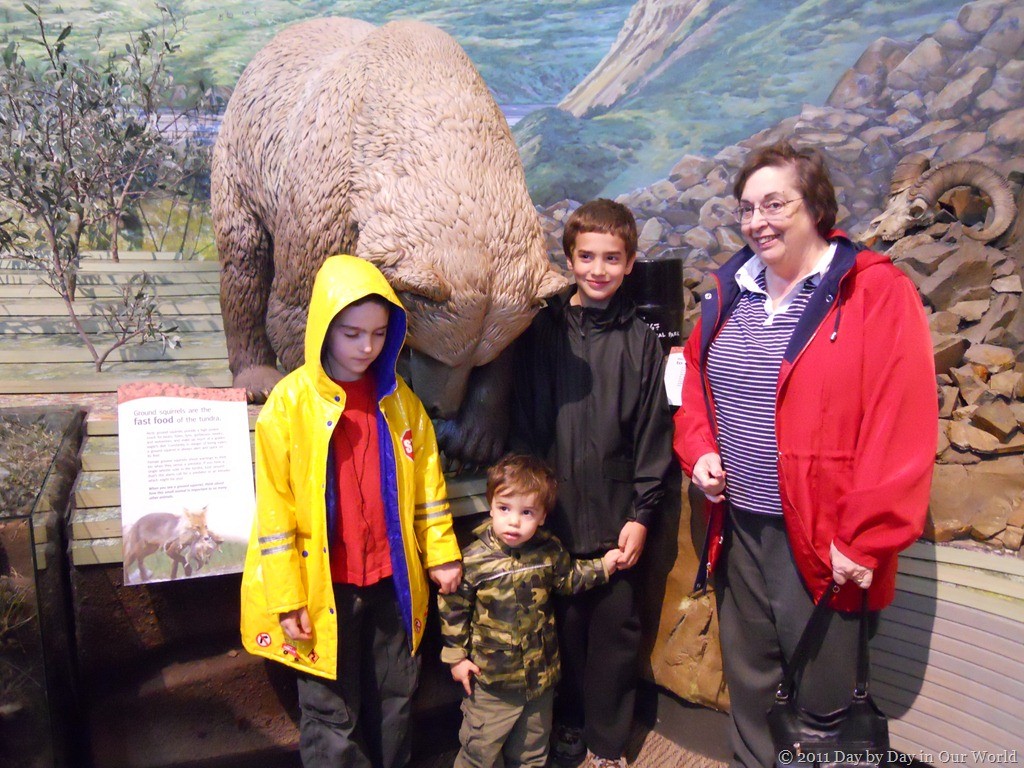 Nana Dee and boys visit the bear Nana with three of the boys