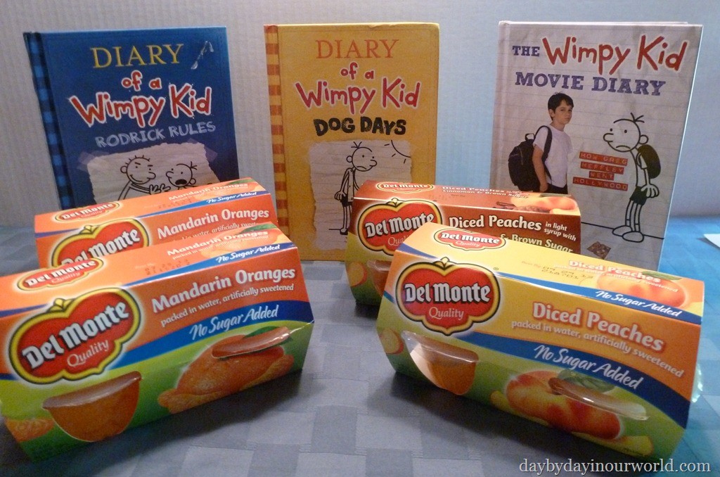 DOWAK Books and Del Monte Fruit Cups Set the Stage Del Monte Fruit Snack Cups with Diary of a Wimpy Kid Titles