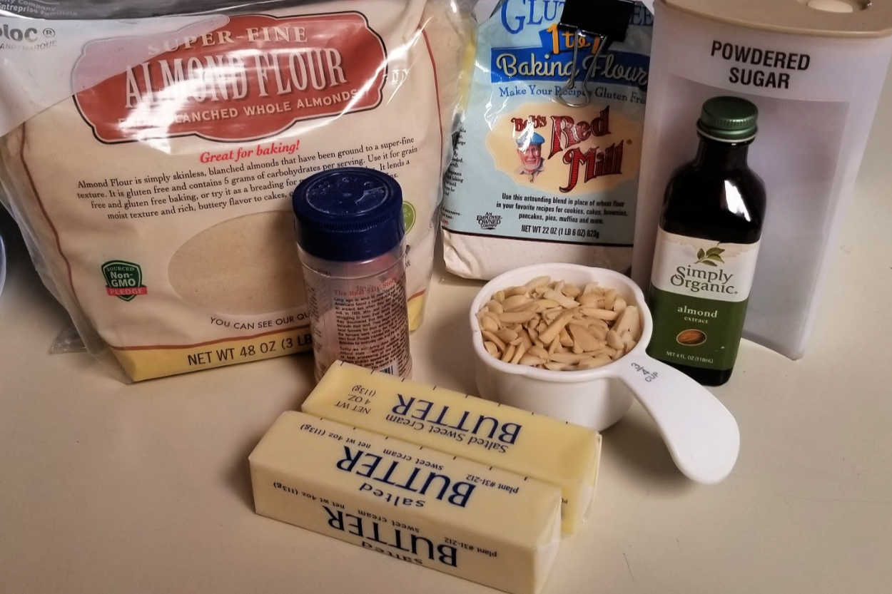Gathering Ingredients for Gluten Free Russian Tea Cakes