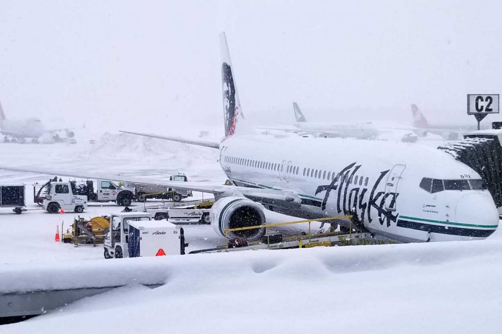 Alaska Airline Jet in Anchorage Snow on Ground