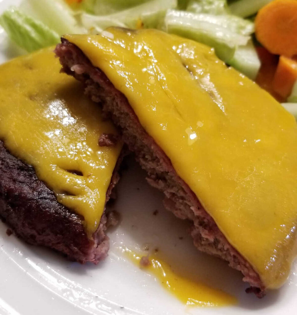 Cheeseburger made in the PBJ (note the pink along the edges from smoking.)