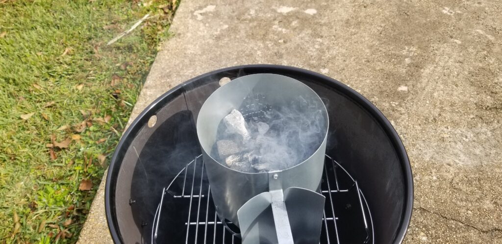 Using the Chimney to get the charcoal started for the Pit Barrel Junior.