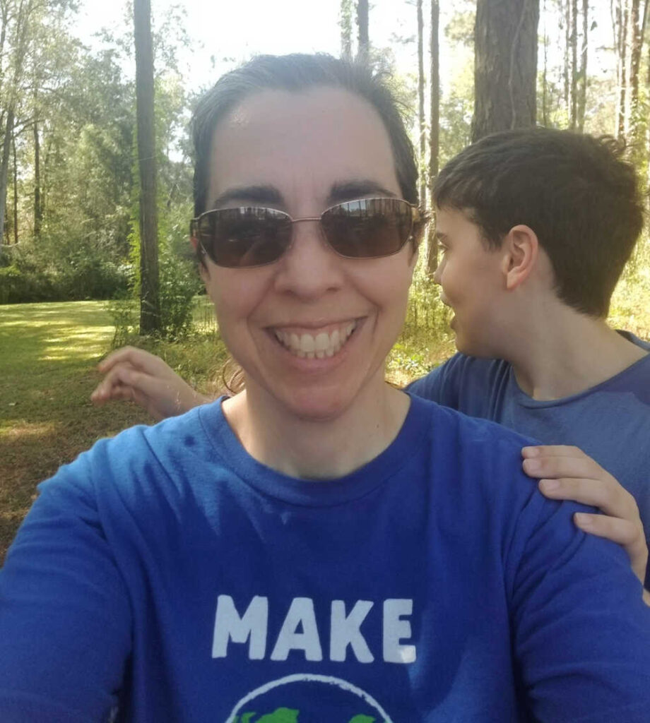 Boy and mom taking walk